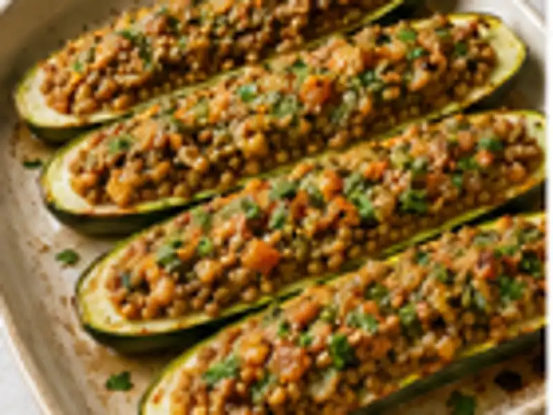 کدوی سبز تنوری شکم‌پر با عدس و گوجه