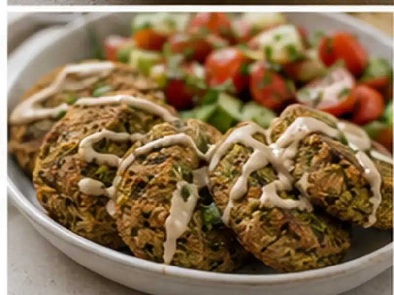 فلافل تنوری طلایی با سس ارده و سالاد تازه
