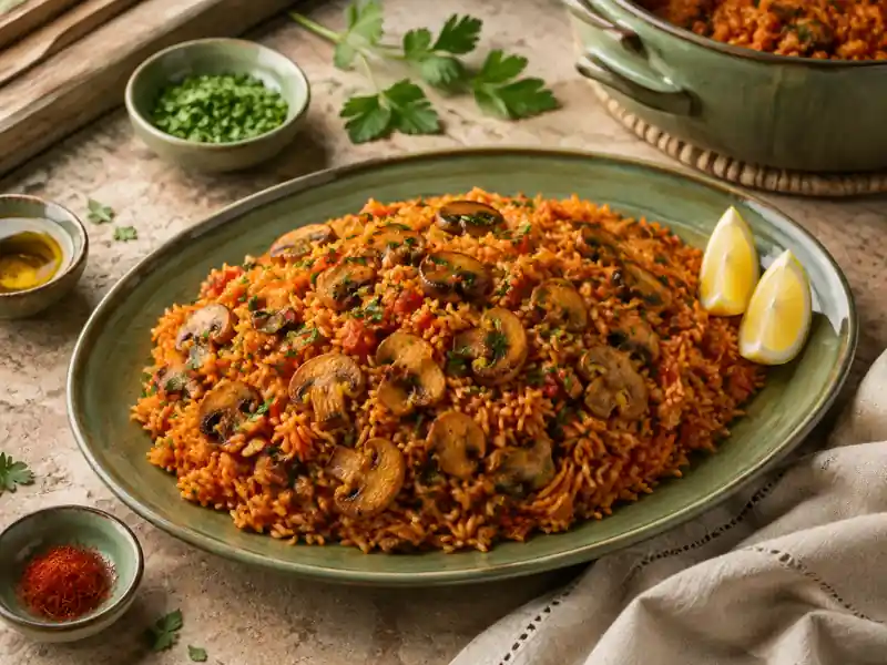 دمی گوجه و قارچ زعفرانی