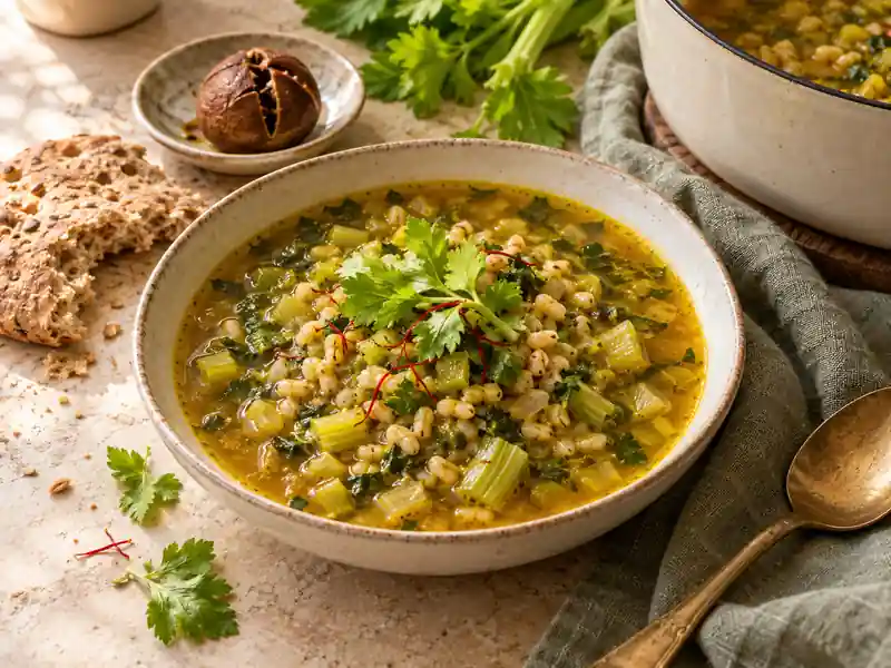 سوپ کرفس و جو با لیموعمانی و زعفران
