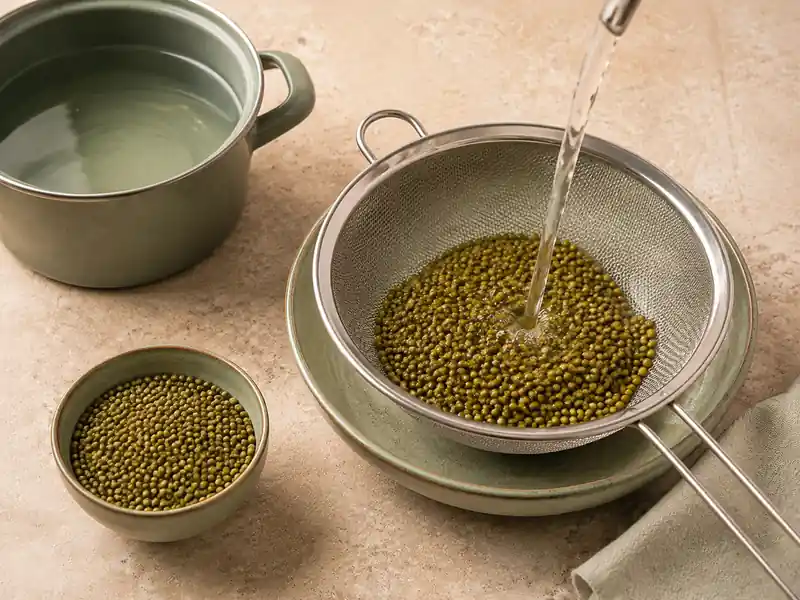 تصویر شستن و نیم‌پزکردن ماش